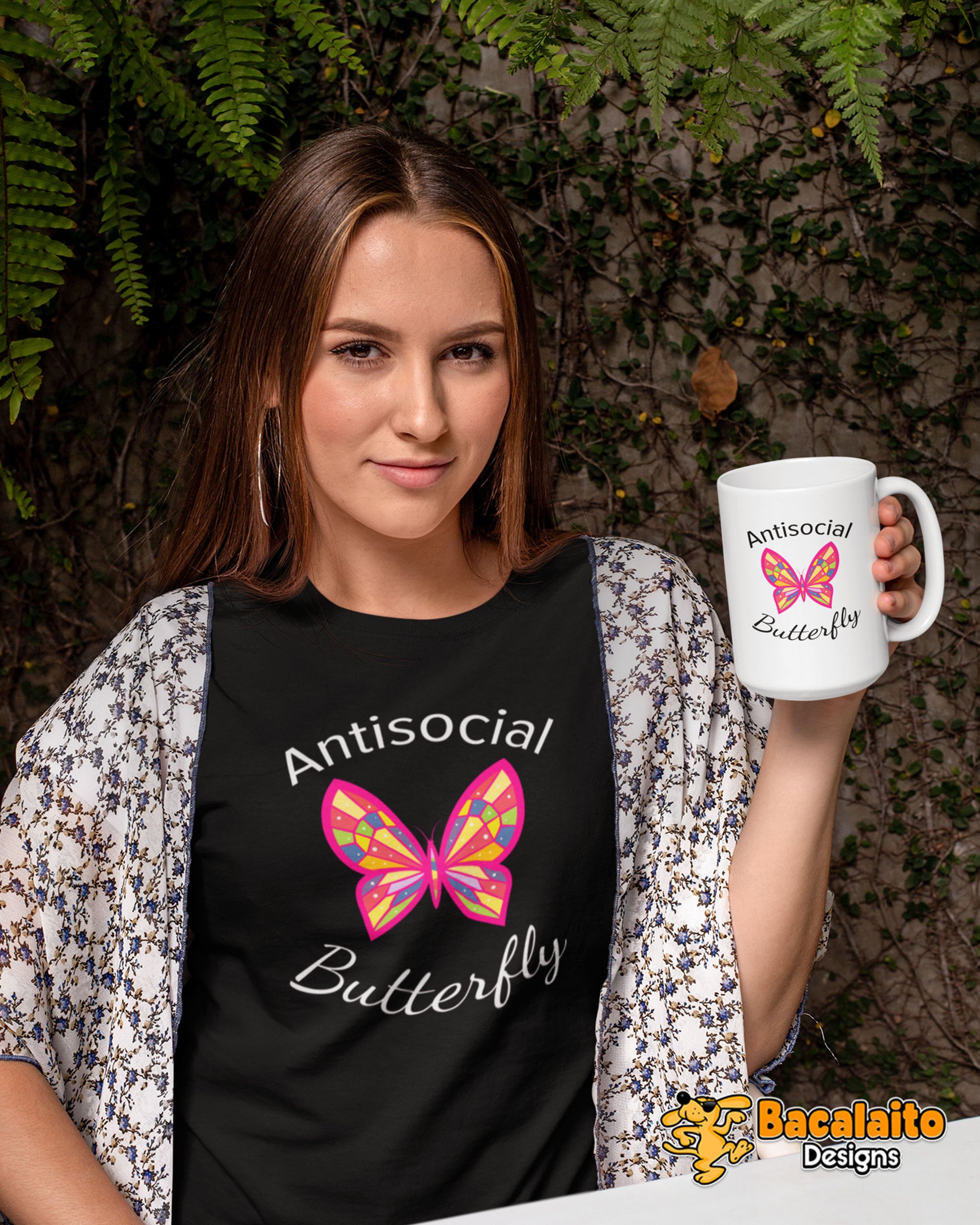 Antisocial Butterfly Mug 15 oz - Bacalaito Designs