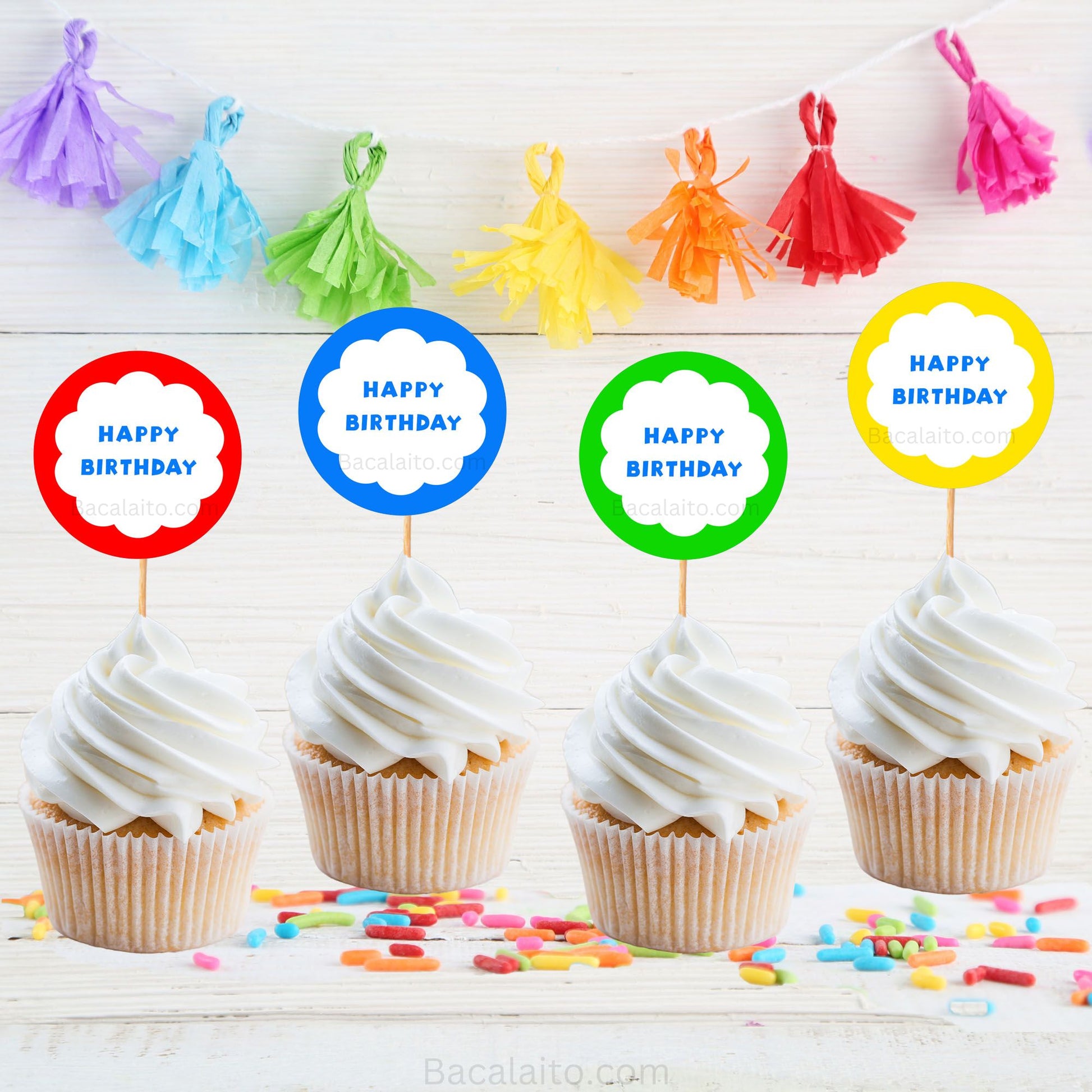 Happy Birthday Colorful Tags - Bacalaito Designs