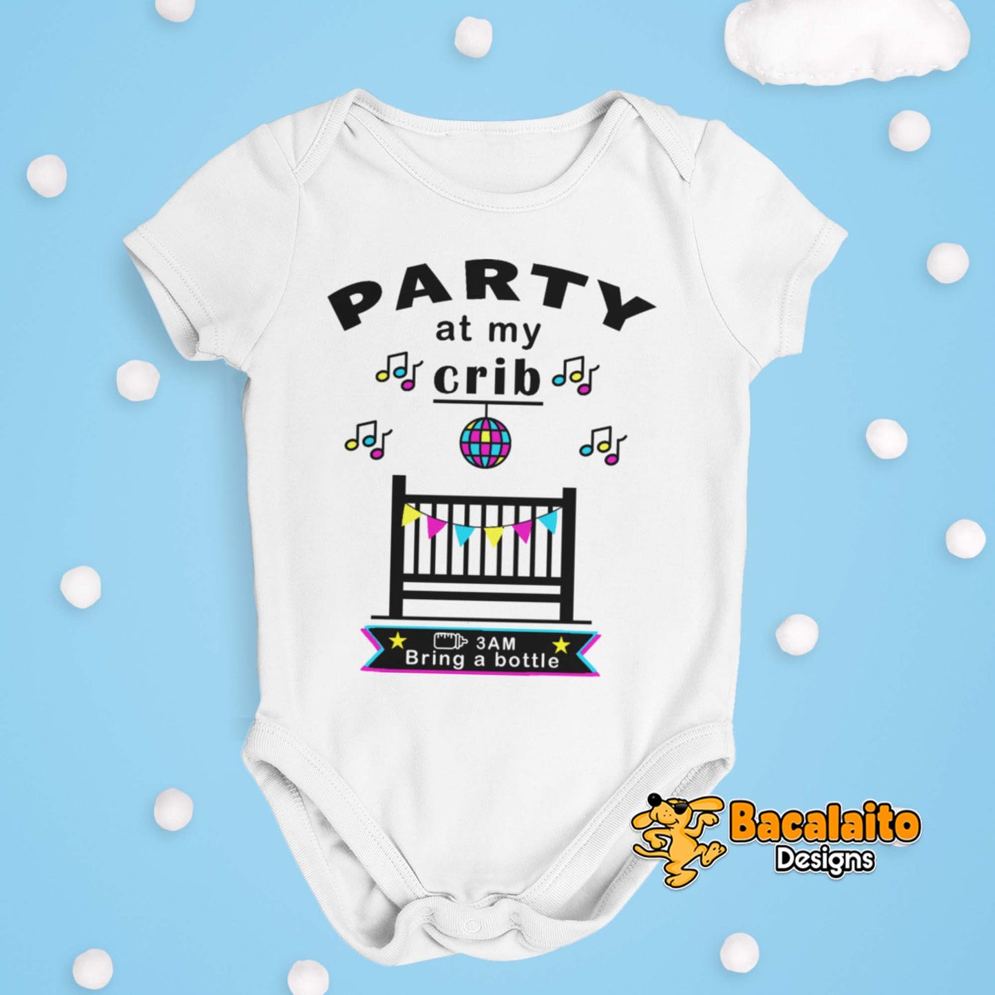 Party at My Crib Baby Bodysuit - Bacalaito Designs