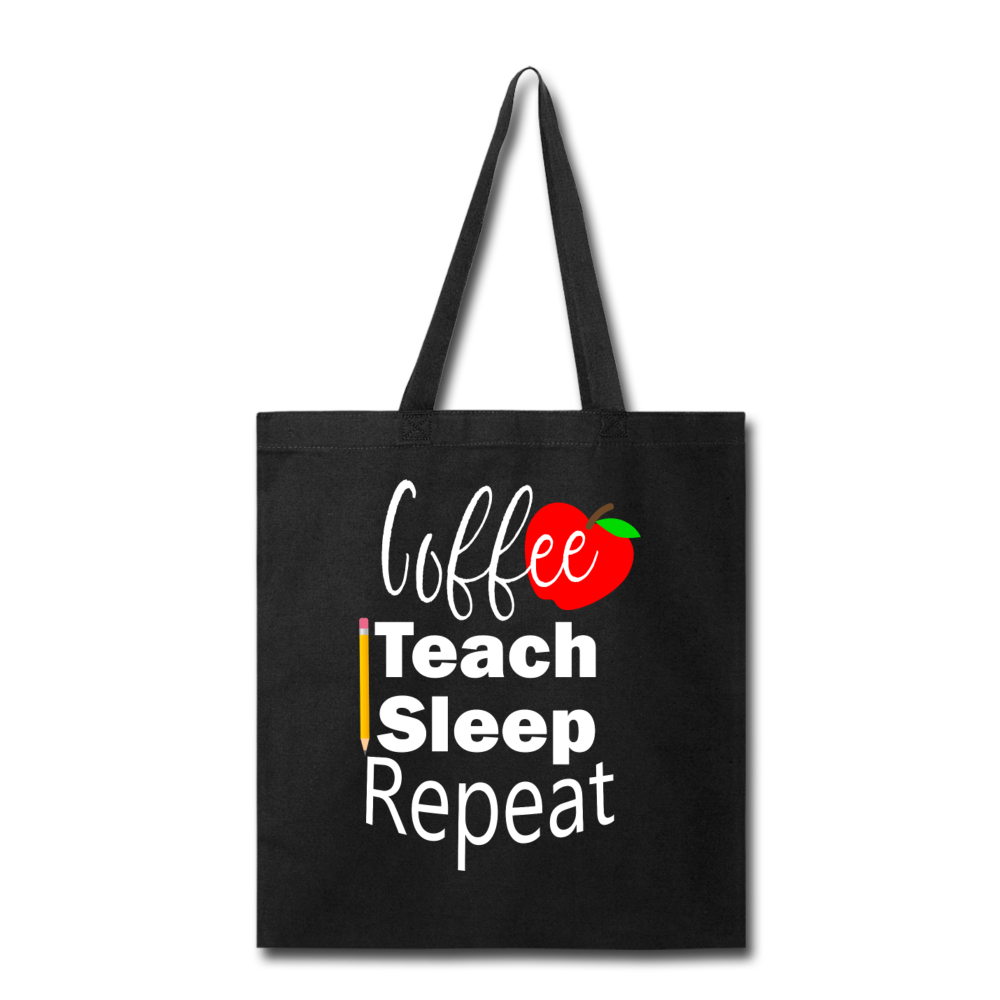 Coffee Teach Sleep Repeat Tote Bag - black