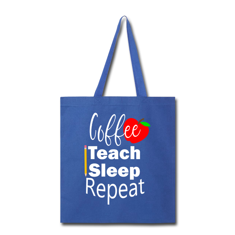 Coffee Teach Sleep Repeat Tote Bag - royal blue