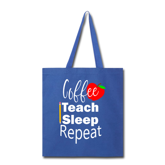 Coffee Teach Sleep Repeat Tote Bag - royal blue